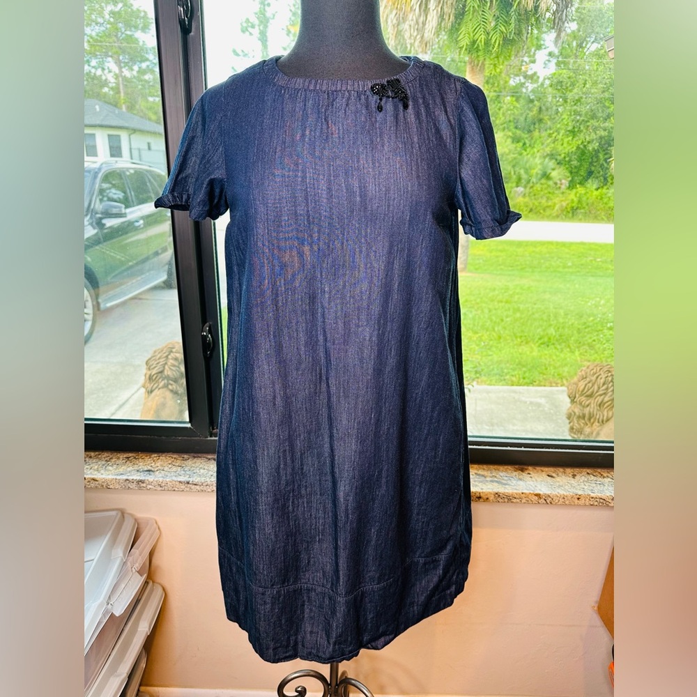 S MAX MARA Blue Denim Shift Dress 100% Cotton Casual Chic Coastal Size 6